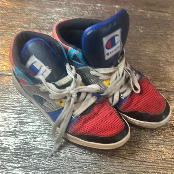 Champion ~Men\'s Size 8.5M~ Blue & Red High Top Shoes. Champion 3 on 3 High Top Sneakers Red Blue Multicolor  main image 2